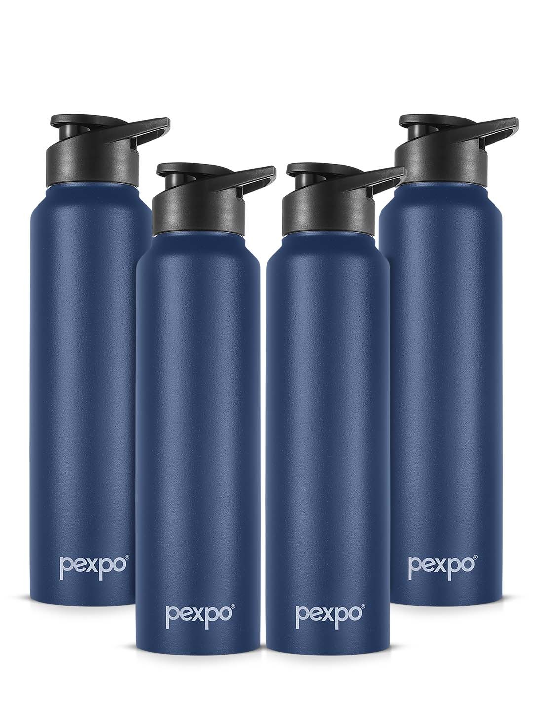 

Pexpo CHROMO Set of 4 Sipper Cap Stainless Steel 750ml Single wall Blue Water Bottle, Navy blue