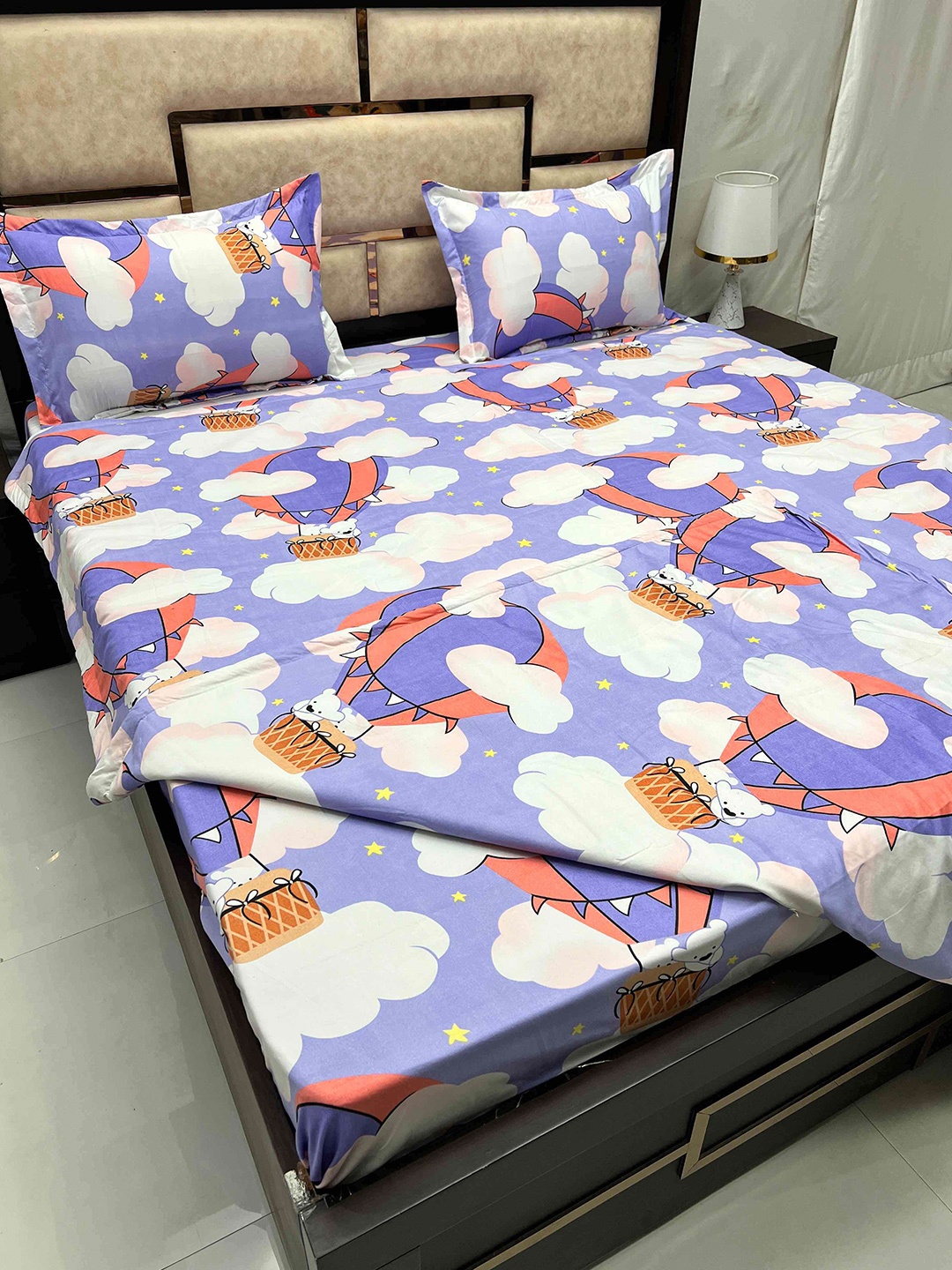

Pure Decor White & Purple Cotton King Size Bedding Set 210TC