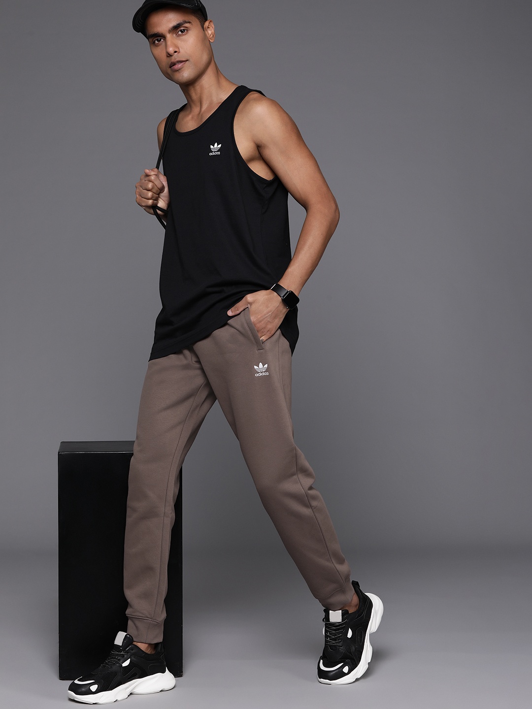 

ADIDAS Originals Men Essentials Logo Embroidered Track Pants, Brown