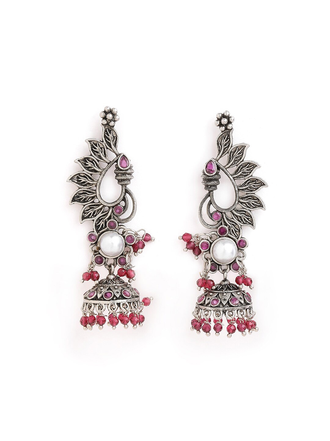 

Anouk Brass-Plated Beaded Floral Oxidised Jhumkas, Silver