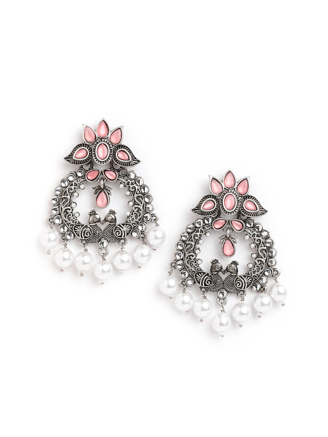 

Anouk Brass-Plated Beaded Floral Oxidised Drop Earrings, Silver