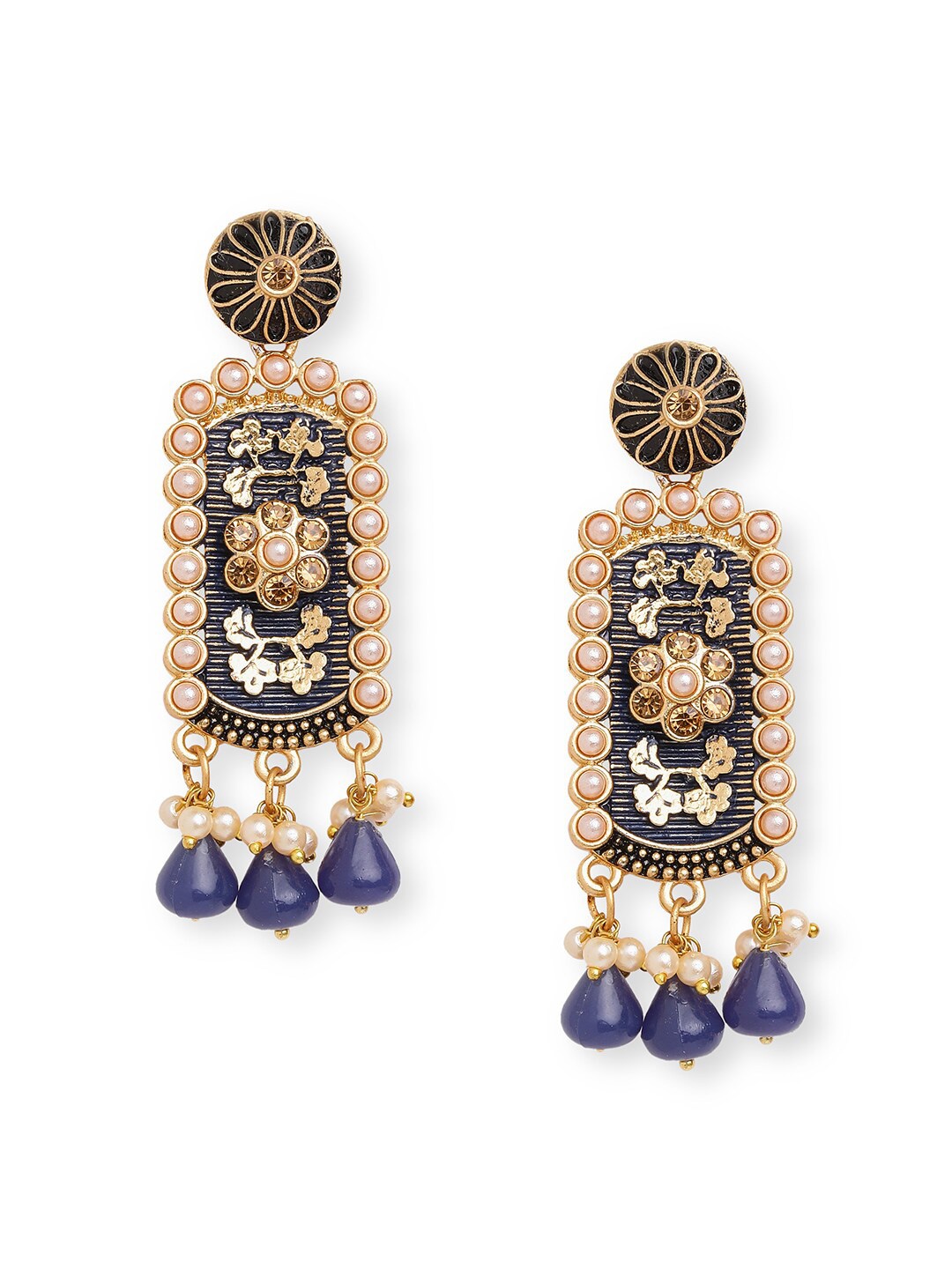 

Anouk Brass-Plated Beaded Floral Oxidised Drop Earrings, Gold