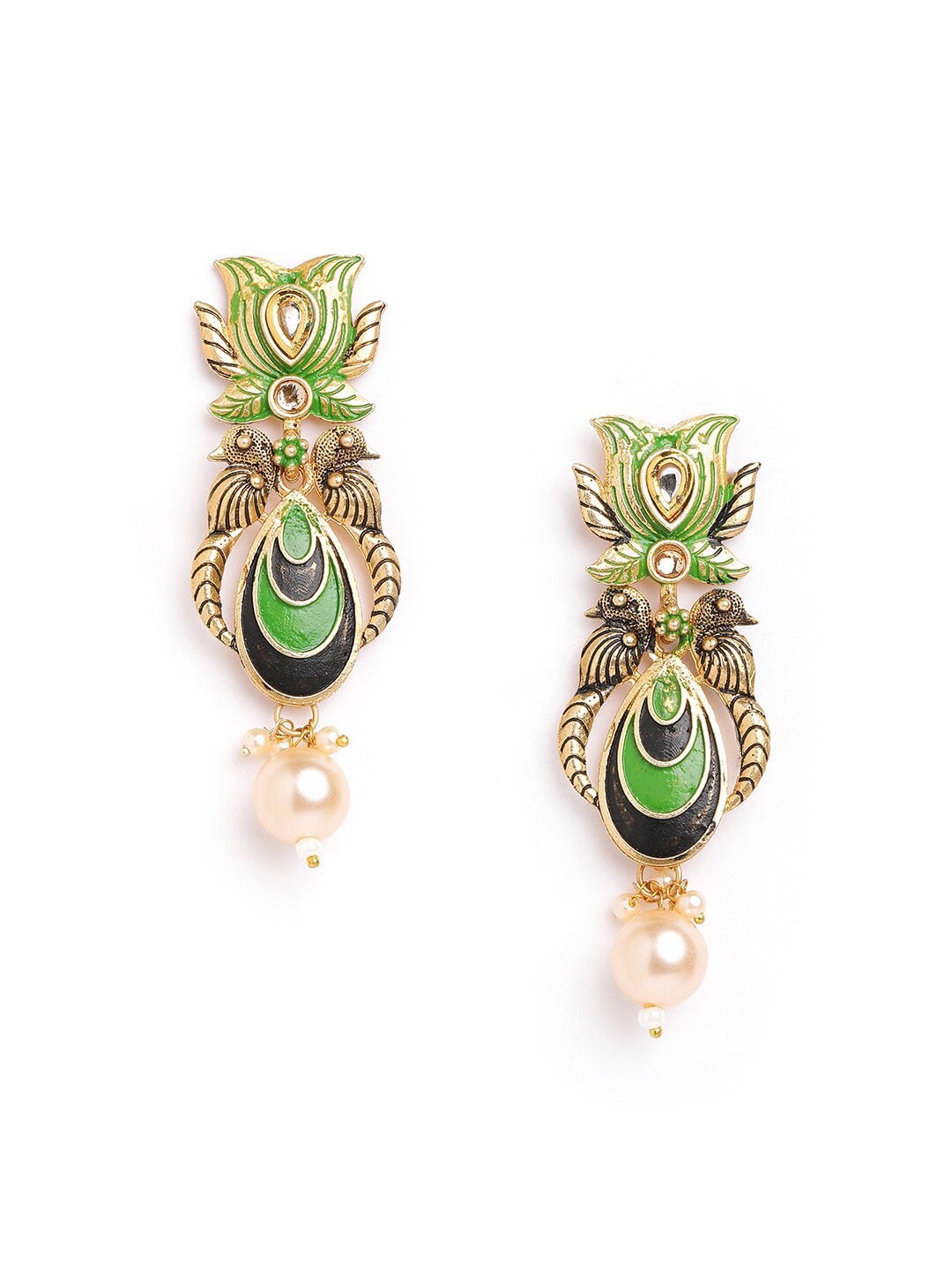 

Anouk Brass-Plated Stone-Studded & Beaded Peacock Shaped Drop Earrings, Gold