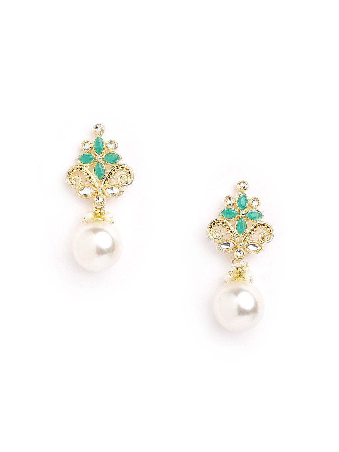 

Anouk Brass Plated Stone Studded & Pearls Floral Drop Earrings, Gold