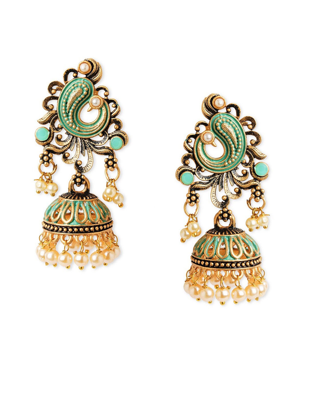 

Anouk Gold-Plated Peacock Shaped Jhumkas Earrings