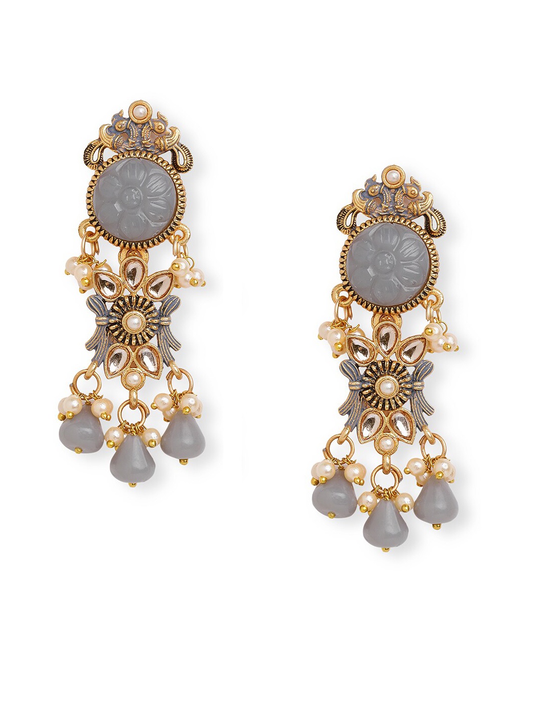 

Anouk Grey Brass-Plated Floral Drop Earrings, Gold