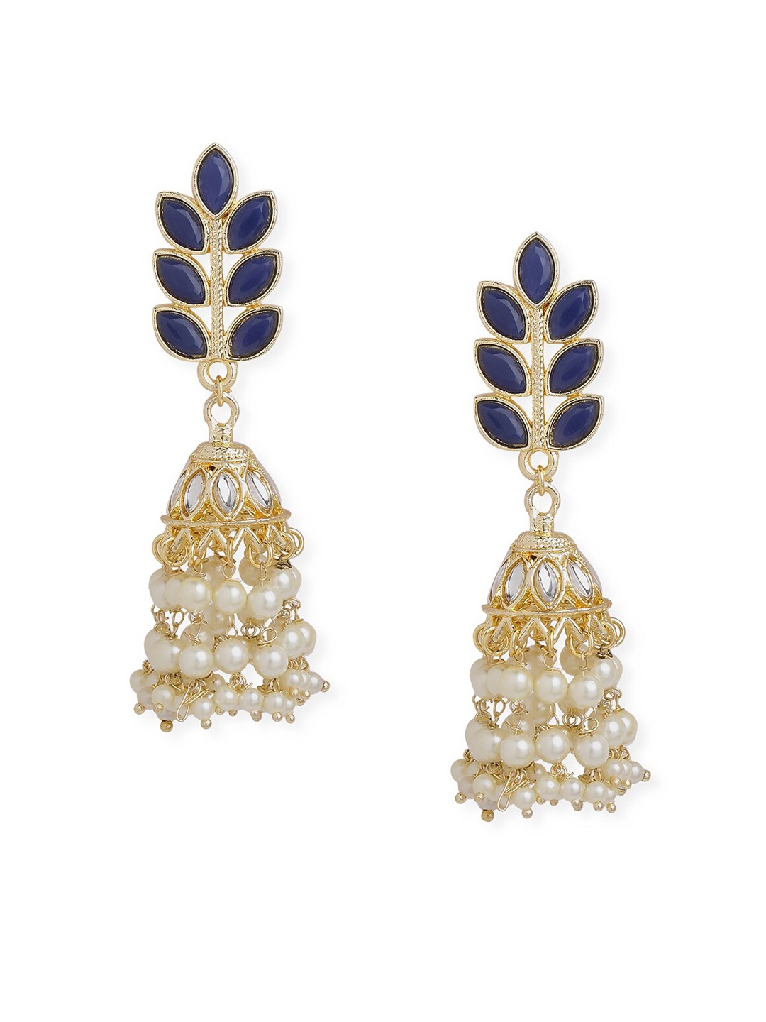 

Anouk Blue Brass-Plated Floral Jhumkas, Silver