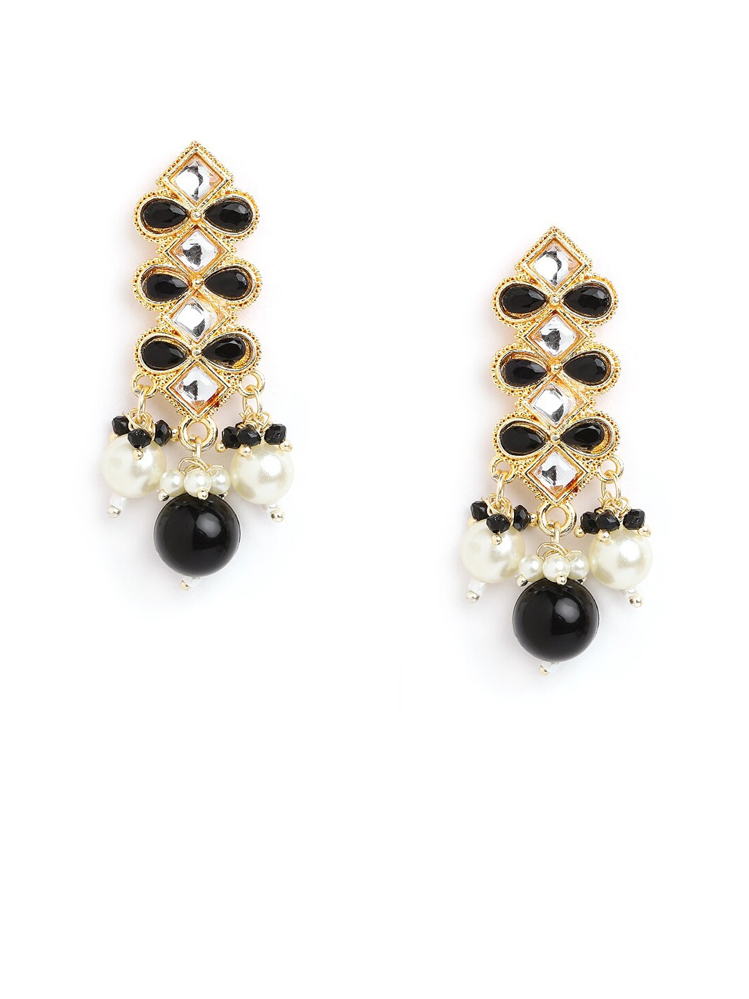 

Anouk Black Brass-Plated Floral Drop Earrings, Gold