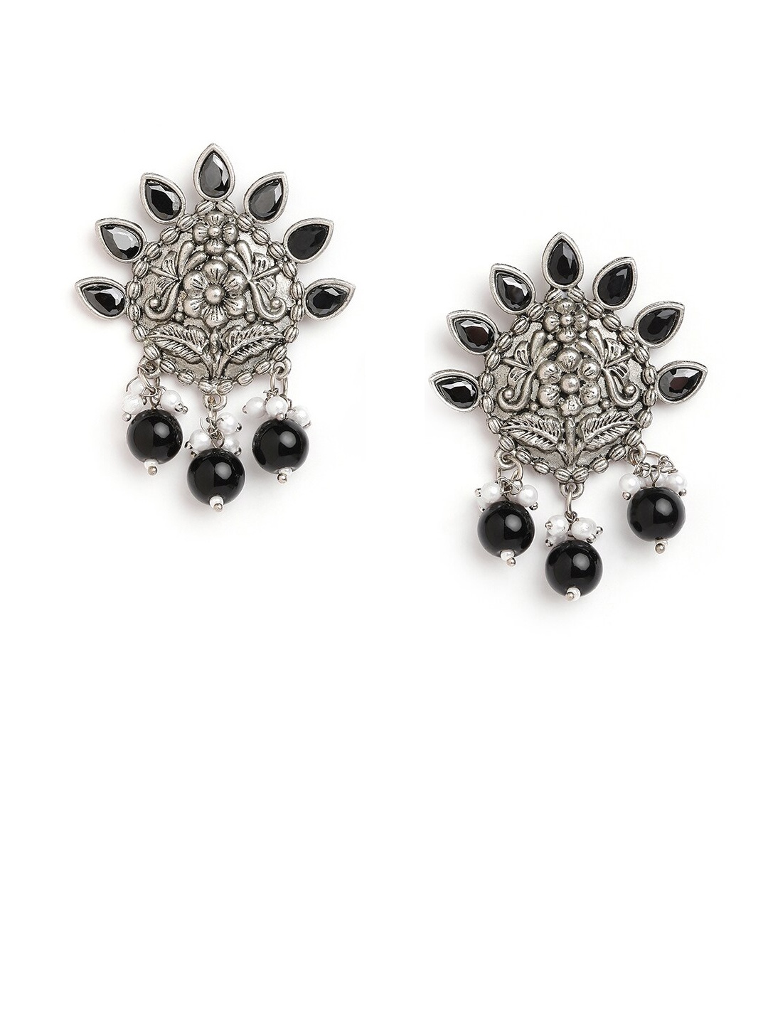 

Anouk Black Brass-Plated Floral Drop Earrings, Silver