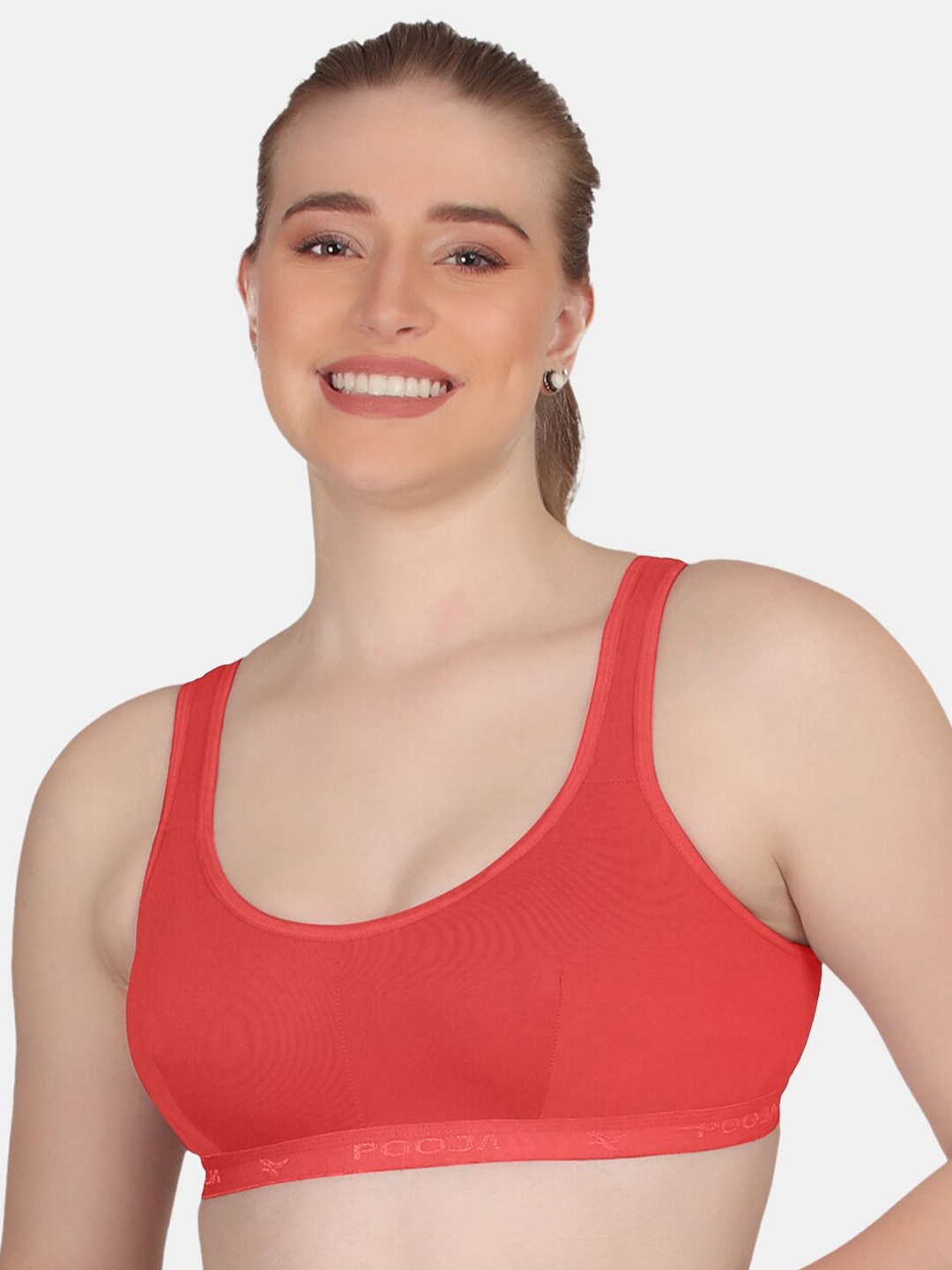 

POOJA RAGENEE Plus Size Full Coverage Non Padded Cotton T-Shirt Bra With All Day Comfort, Coral