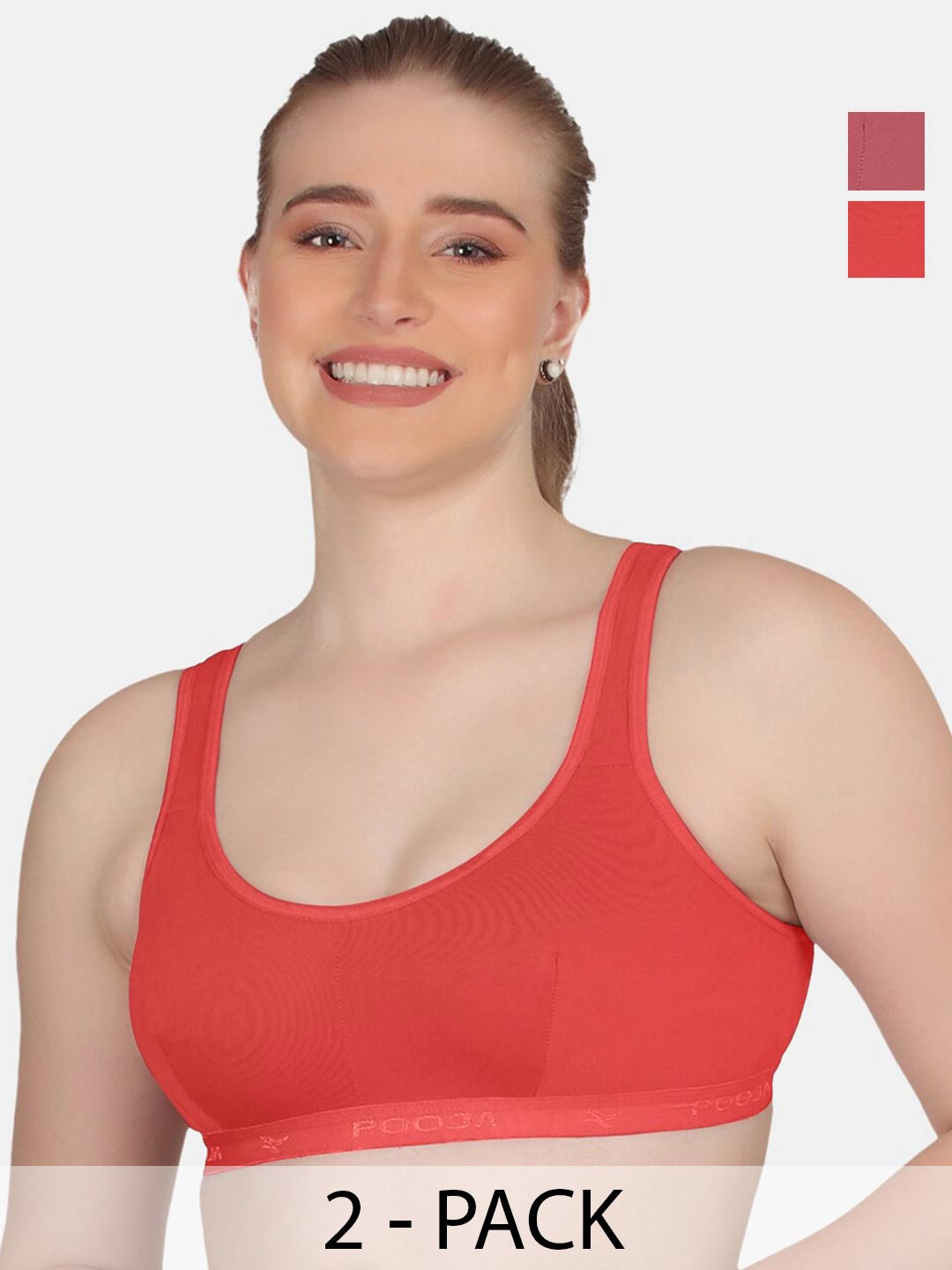 

POOJA RAGENEE Plus Size Pack Of 2 Non Padded Cotton T-Shirt Bras With All Day Comfort, Coral