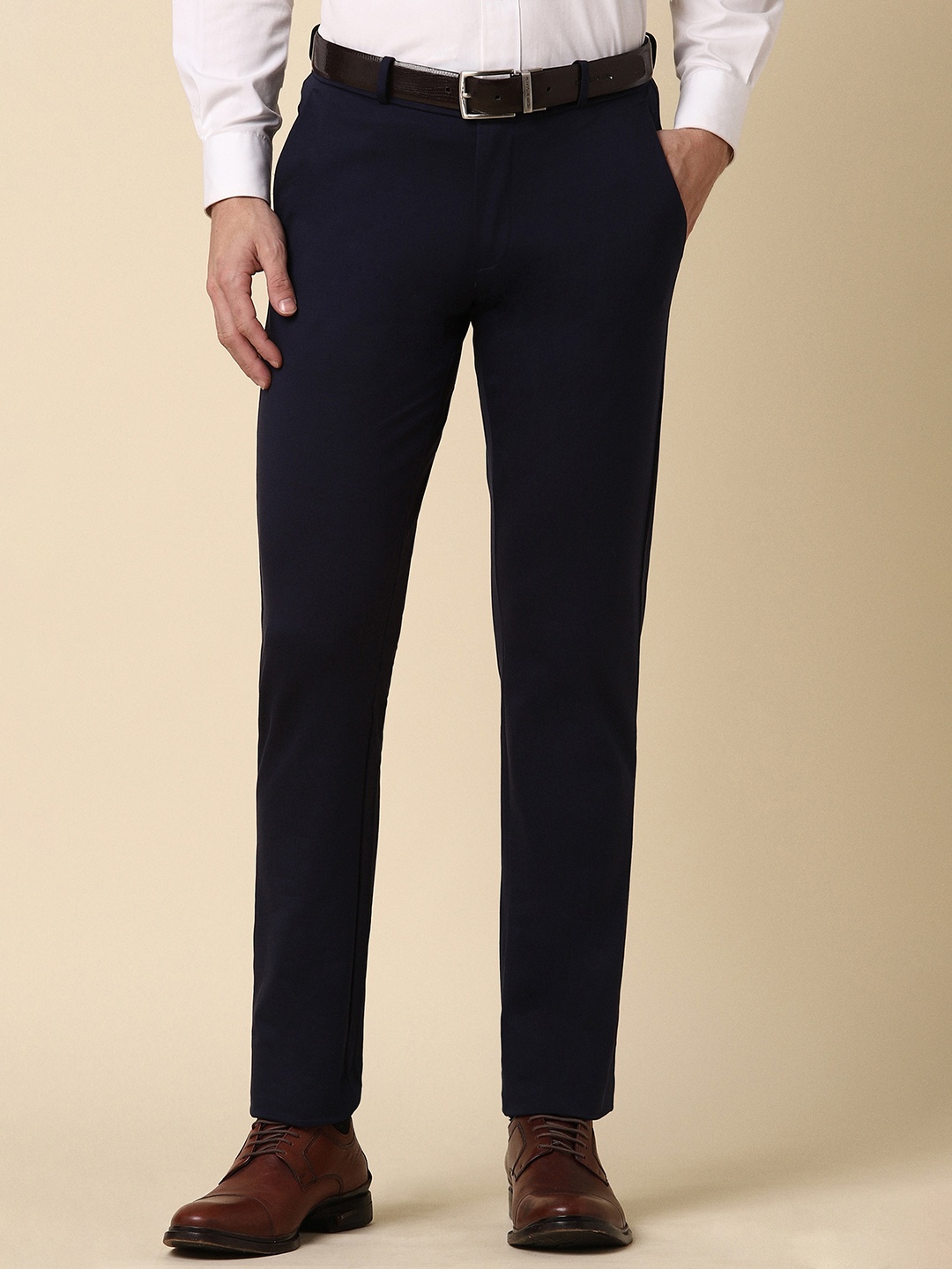 

Allen Solly Men Mid-Rise Slim Fit Trousers, Navy blue