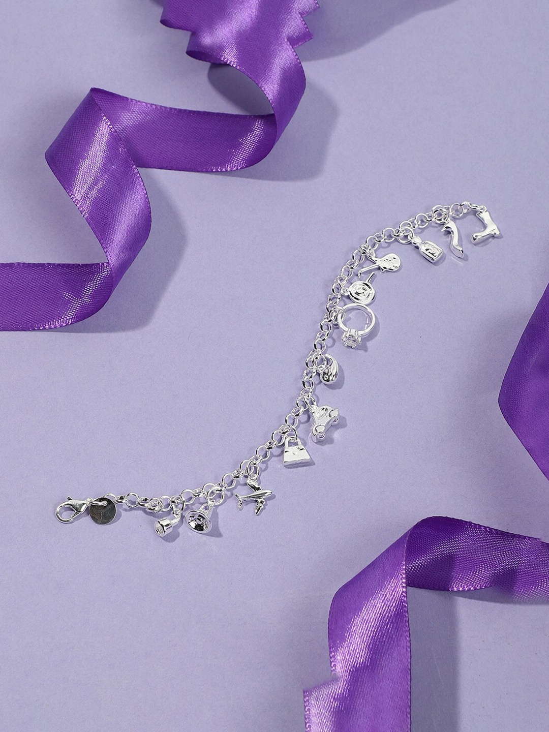 

DressBerry Silver Toned Silver Plated Charm Bracelet