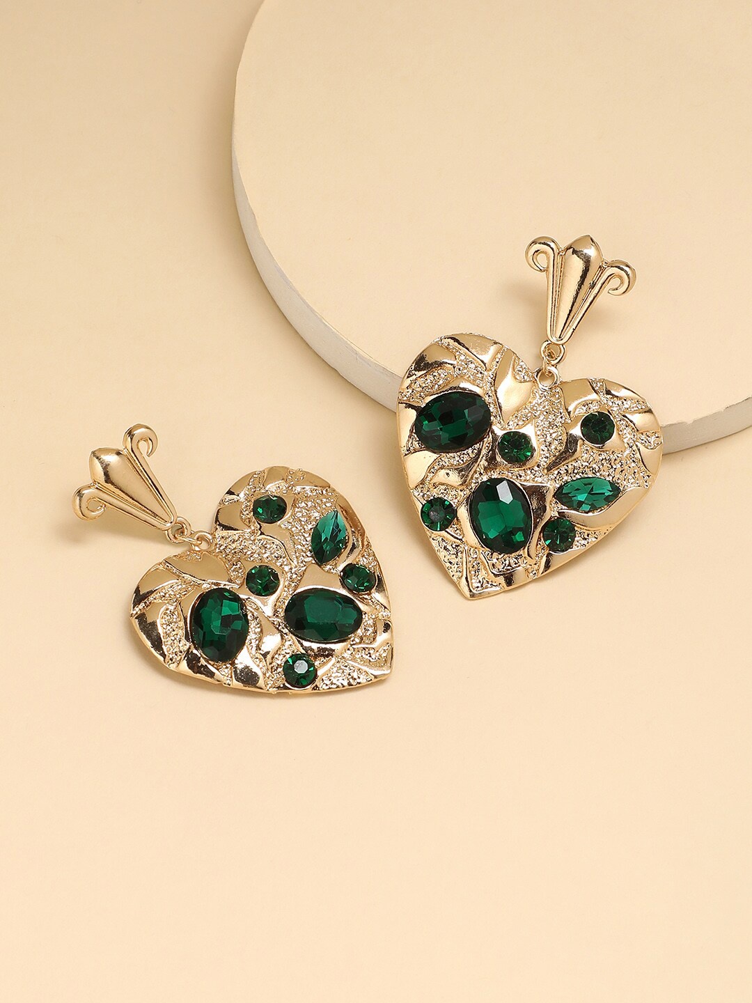 

DressBerry Gold-Toned & Green Gold-Plated Drop Earrings