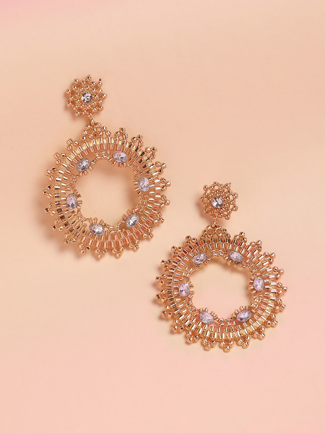 

DressBerry Gold-Plated Stone-Studded Contemporary Drop Earrings