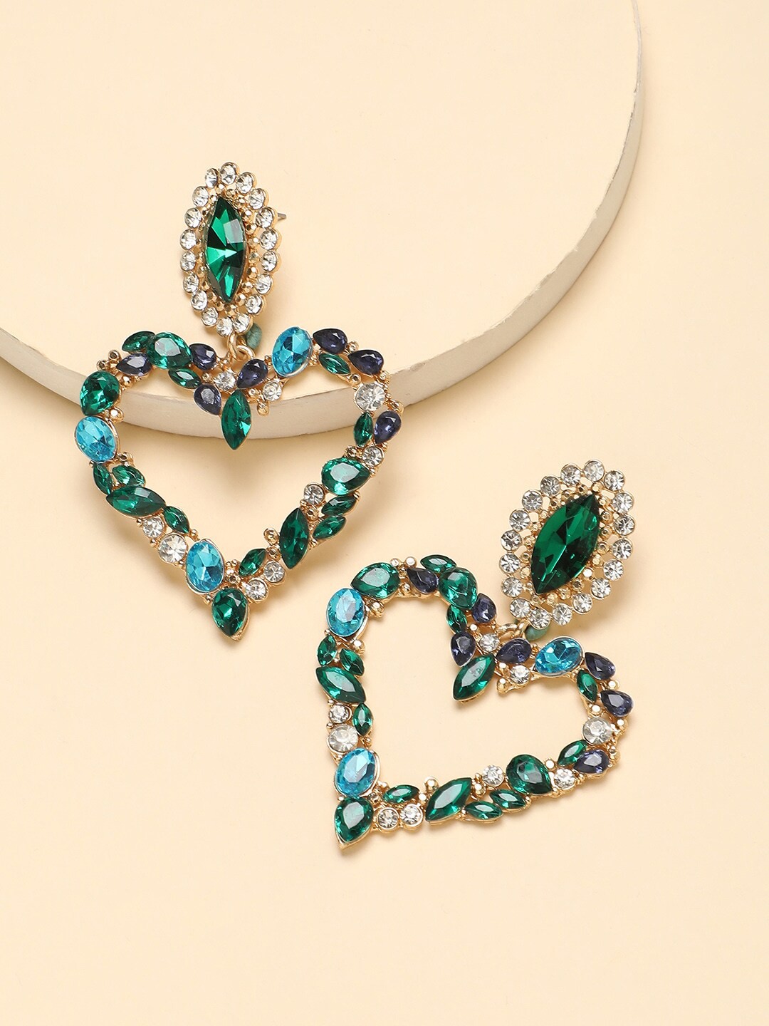 

DressBerry Gold-Plated Artificial Stones Studded Drop Earrings, Green
