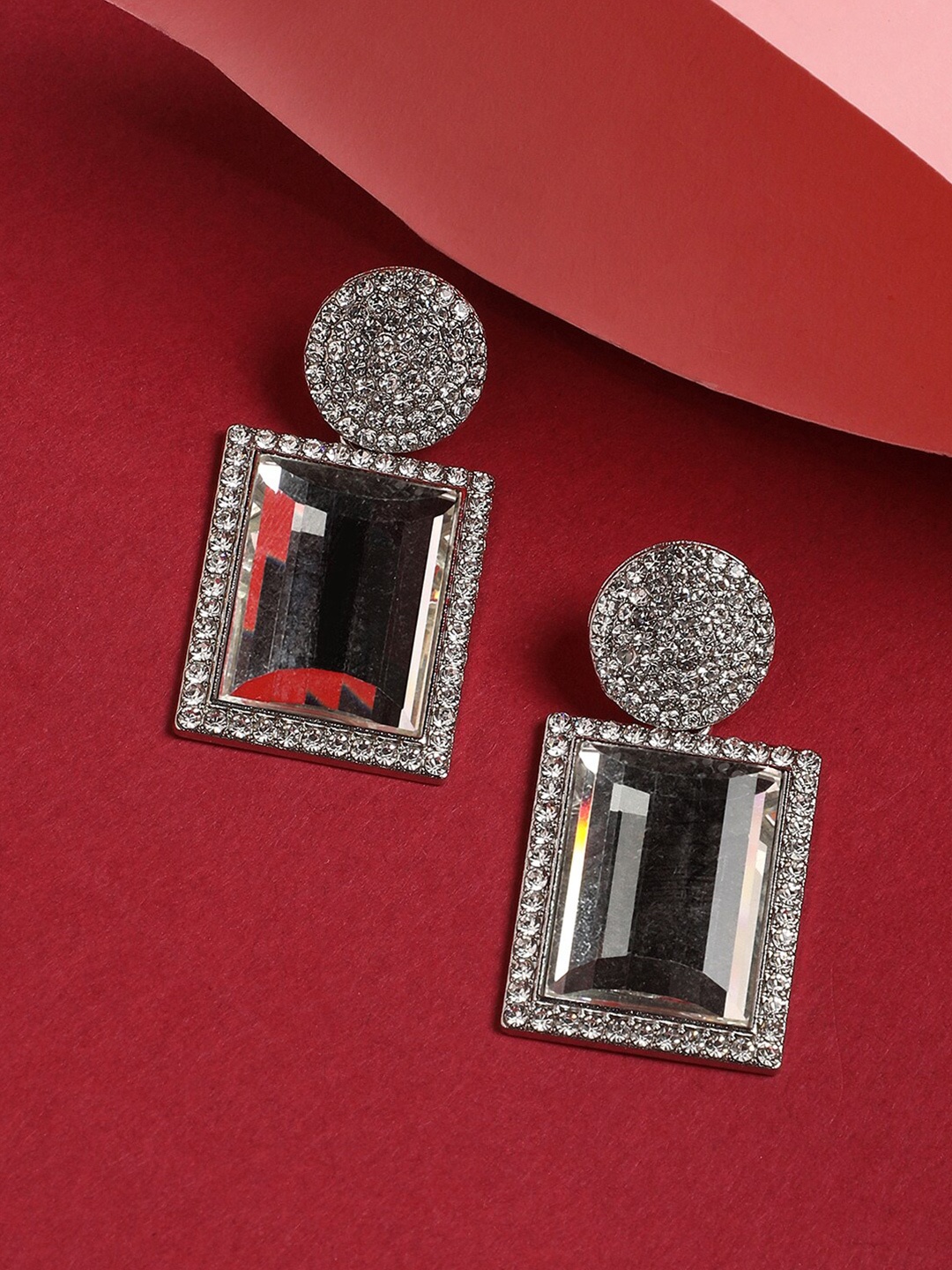 

DressBerry Silver Plated Crystals Studded Drop Earrings