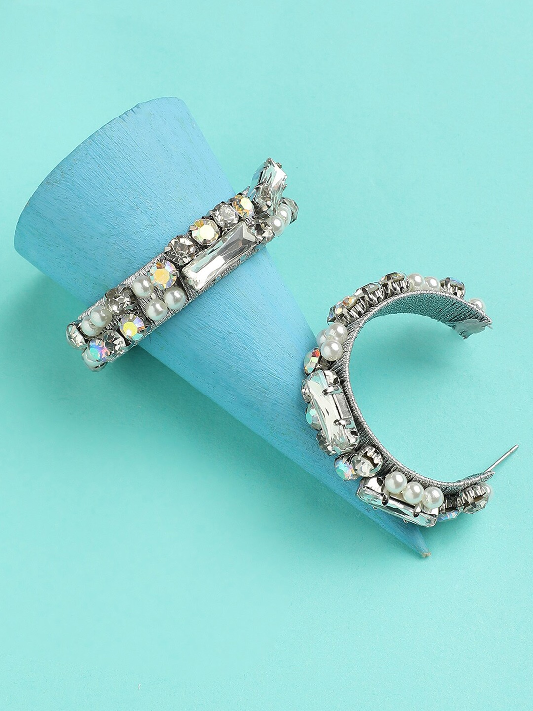 

DressBerry Silver Plated Artificial Stones Studded Hoop Earrings