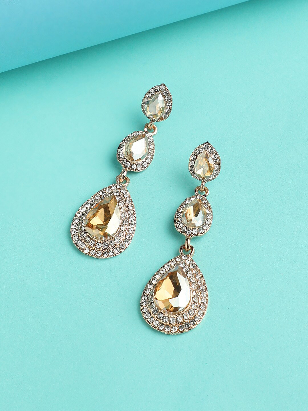 

DressBerry Gold Plated Artificial Stones Drop Earrings