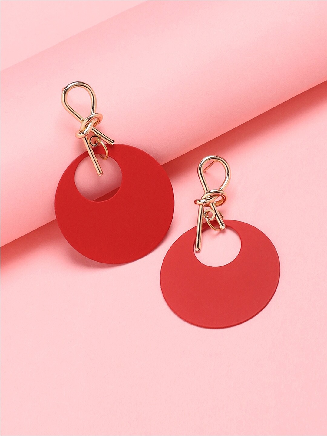 

DressBerry Red Gold-Plated Contemporary Drop Earrings