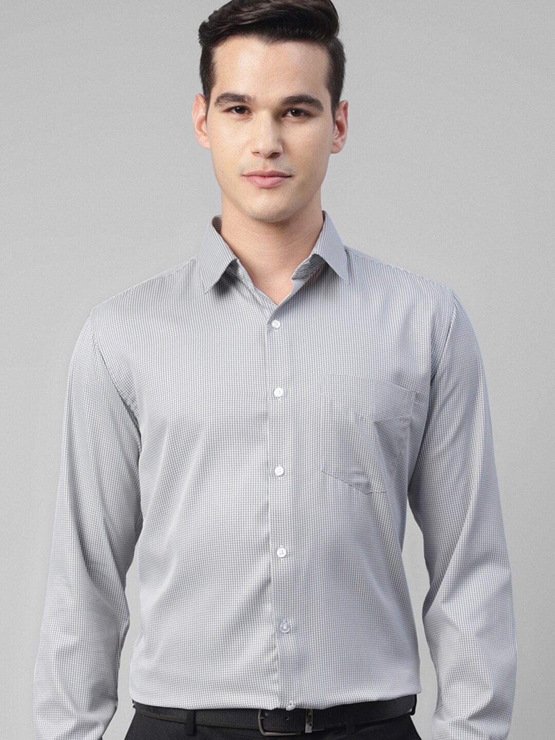 

English Navy Smart Slim Fit Micro Checks Checked Formal Shirt, White