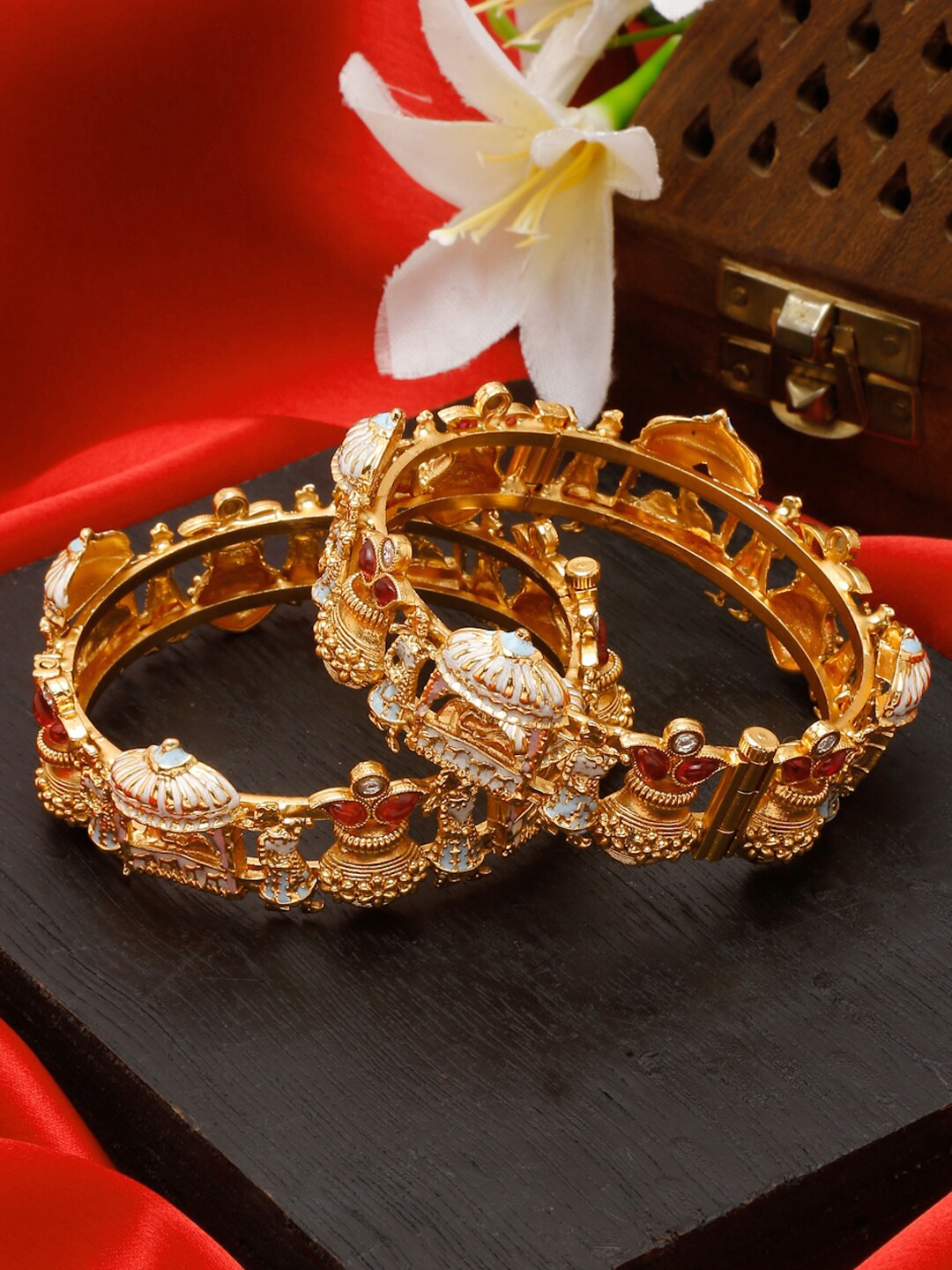 

YouBella Set of 2 Gold-Plated Stones Studded Traditional Bangles