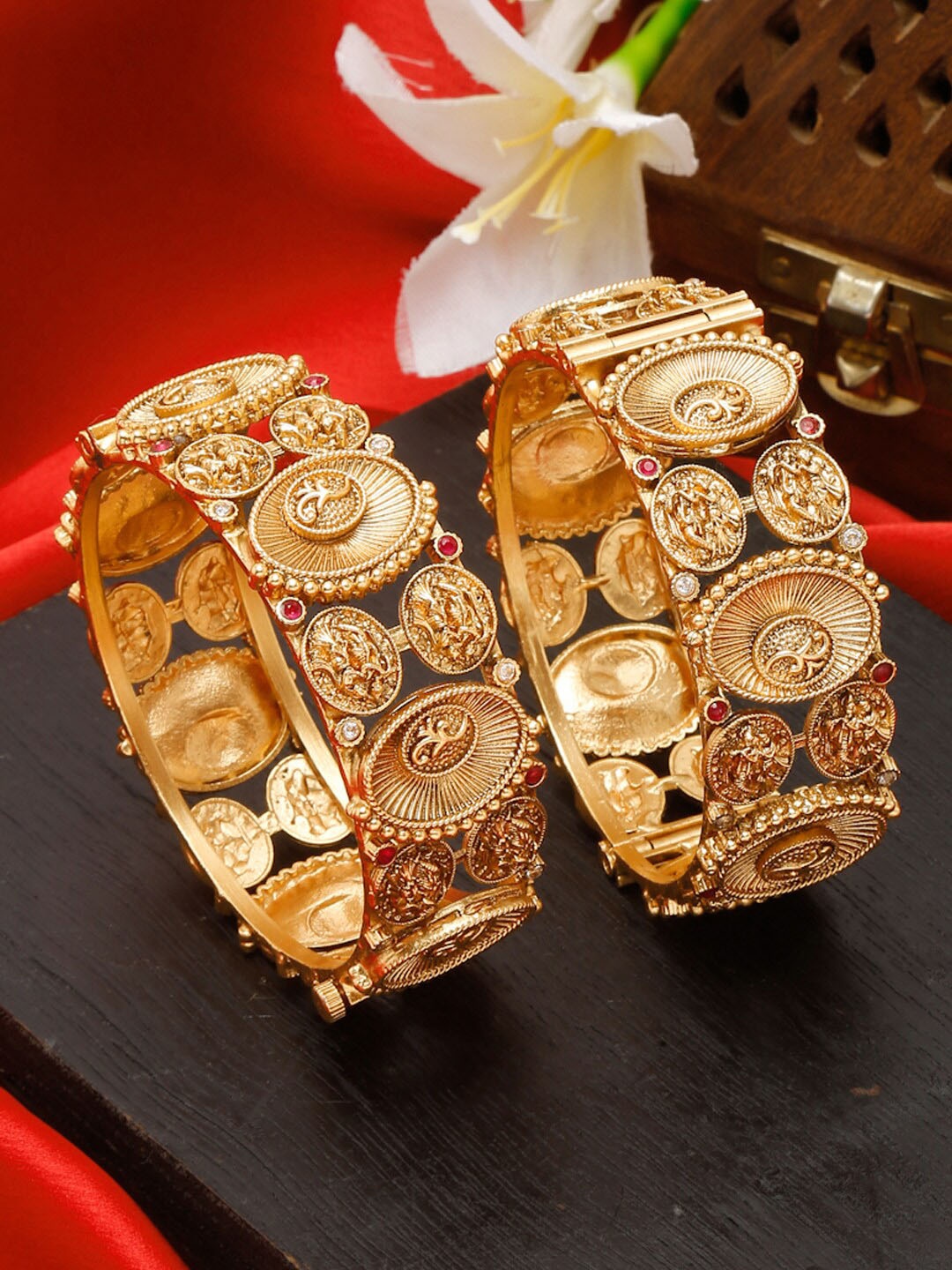 

YouBella Set Of 2 Gold-Plated Stone Studded Bangles