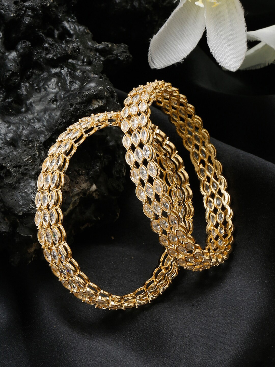 

YouBella Set Of 2 Gold-Plated Stone Studded Bangles