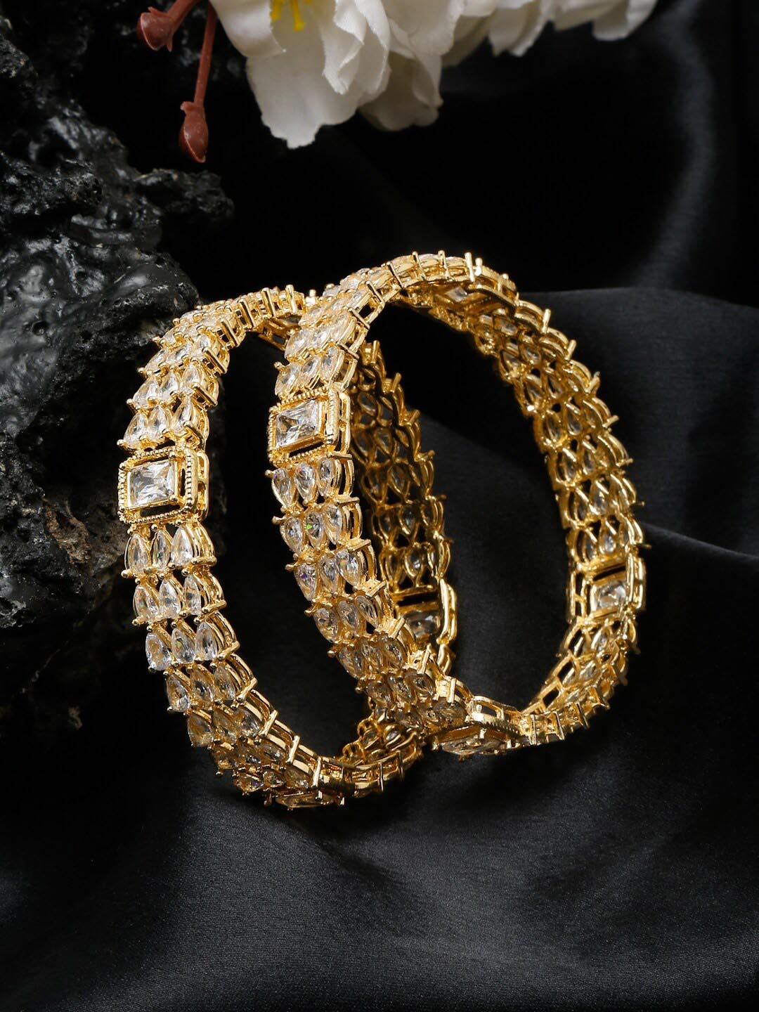 

YouBella Set Of 2 Gold-Plated Stone Studded Bangles