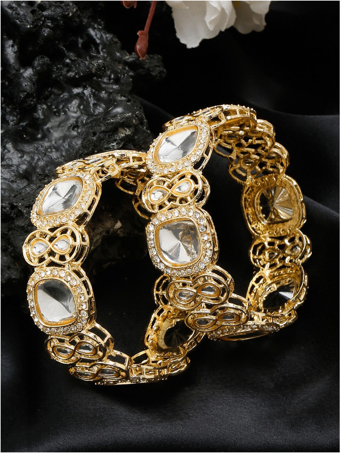 

YouBella Set Of 2 Gold-Plated Stone Studded Bangles