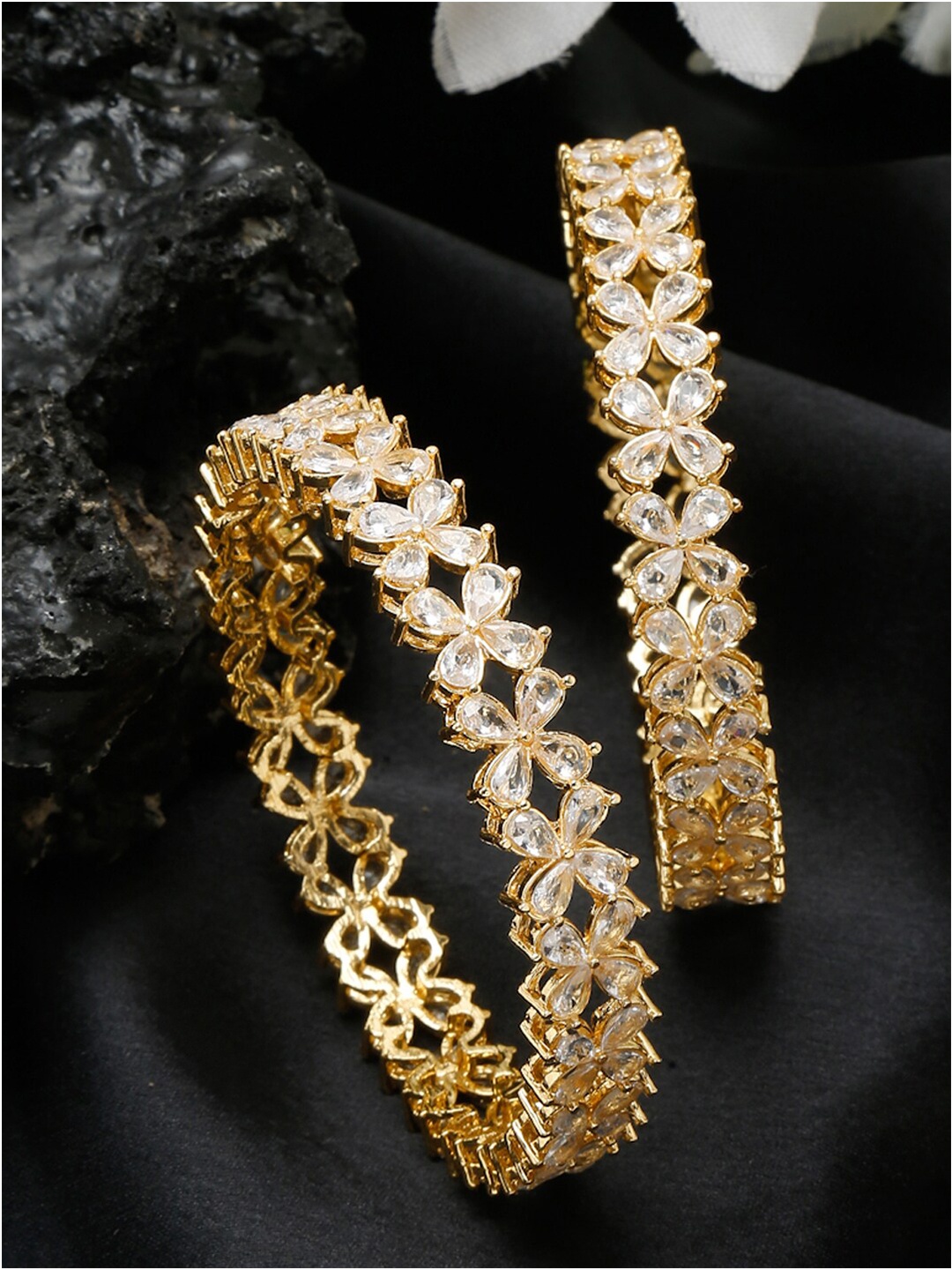 

YouBella Set Of 2 Gold-Plated Stone Studded Bangles