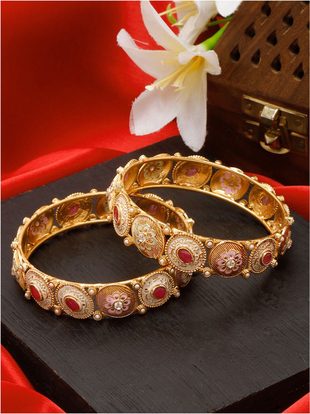 

YouBella Set of 2 Gold-Plated Stones Studded Traditional Bangles