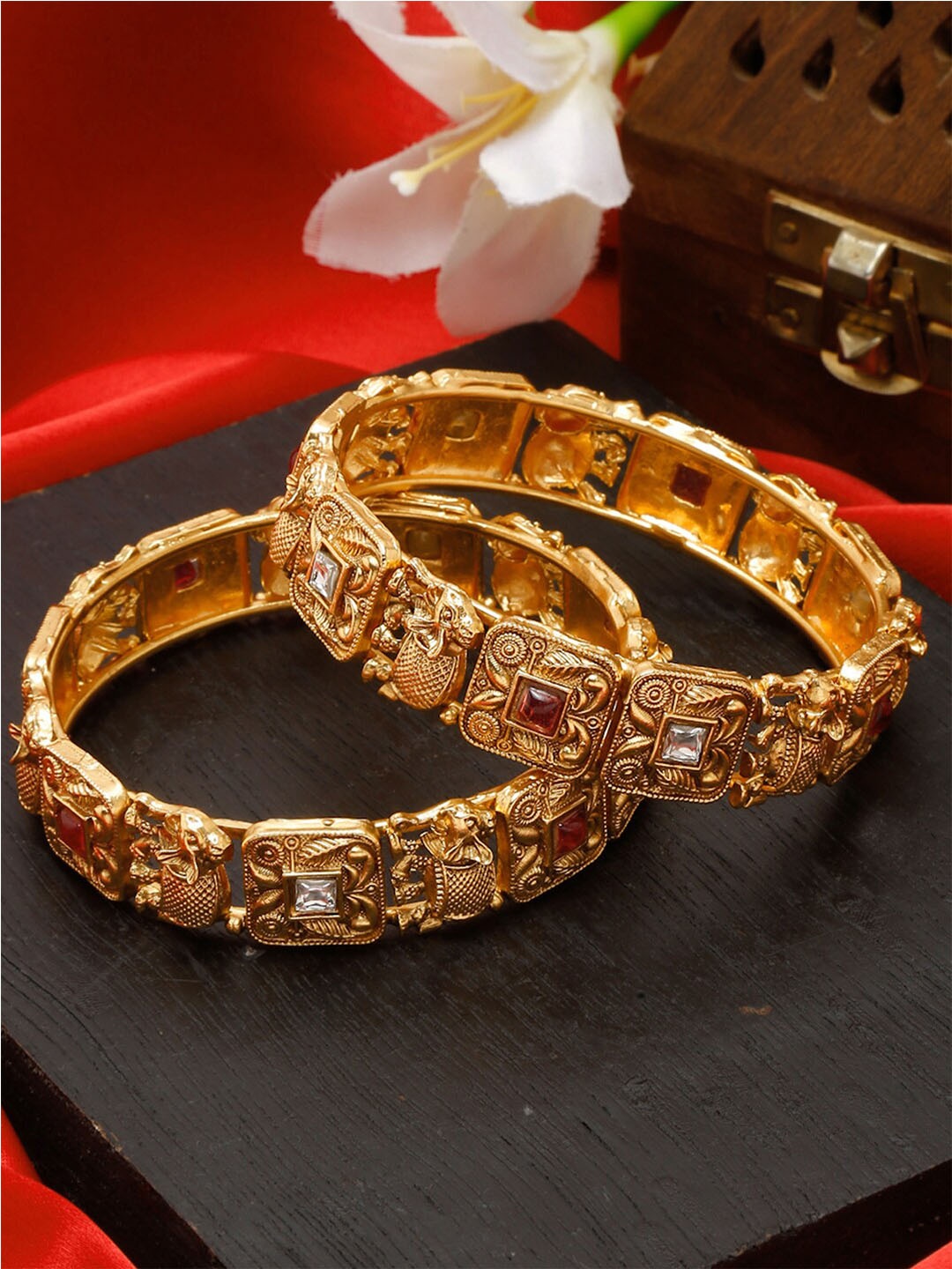 

YouBella Set of 2 Gold-Plated Stones Studded Bangles