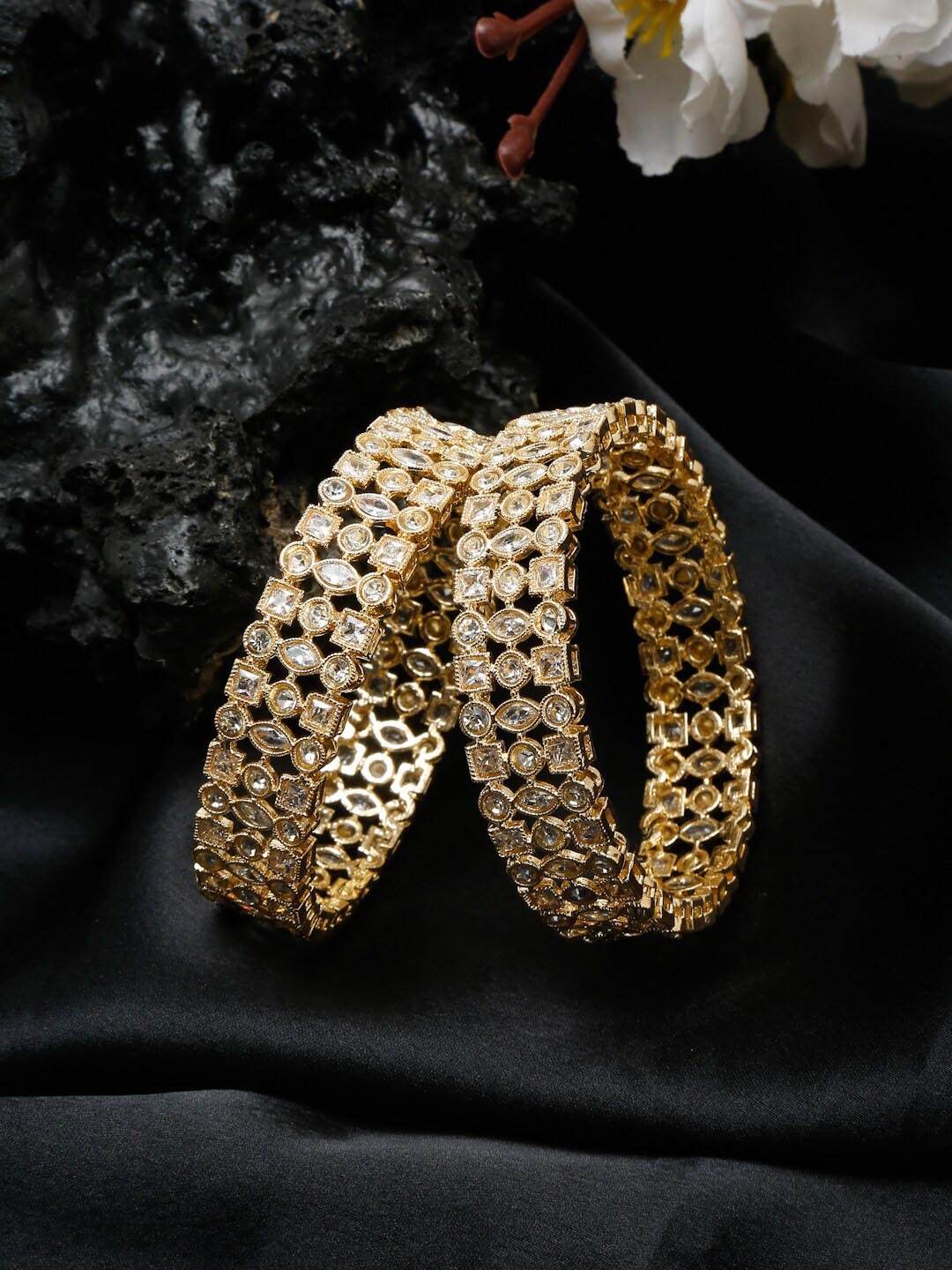 

YouBella Set of 2 Gold-Plated Stones Studded Party Bangles