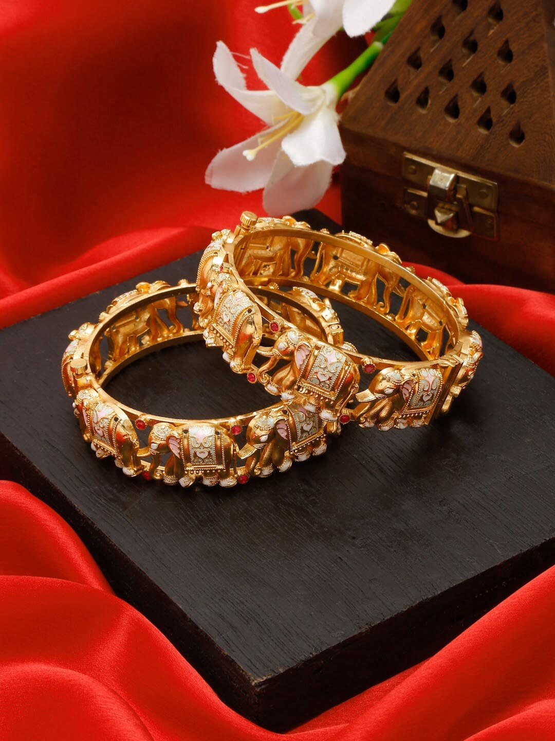 

YouBella Set of 2 Gold-Plated Stones Studded Elephant Design Bangles