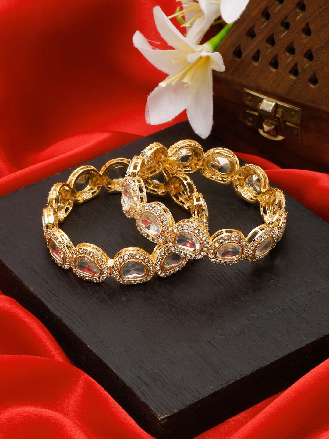 

YouBella Set Of 2 Gold-Plated Stone Studded Bangles