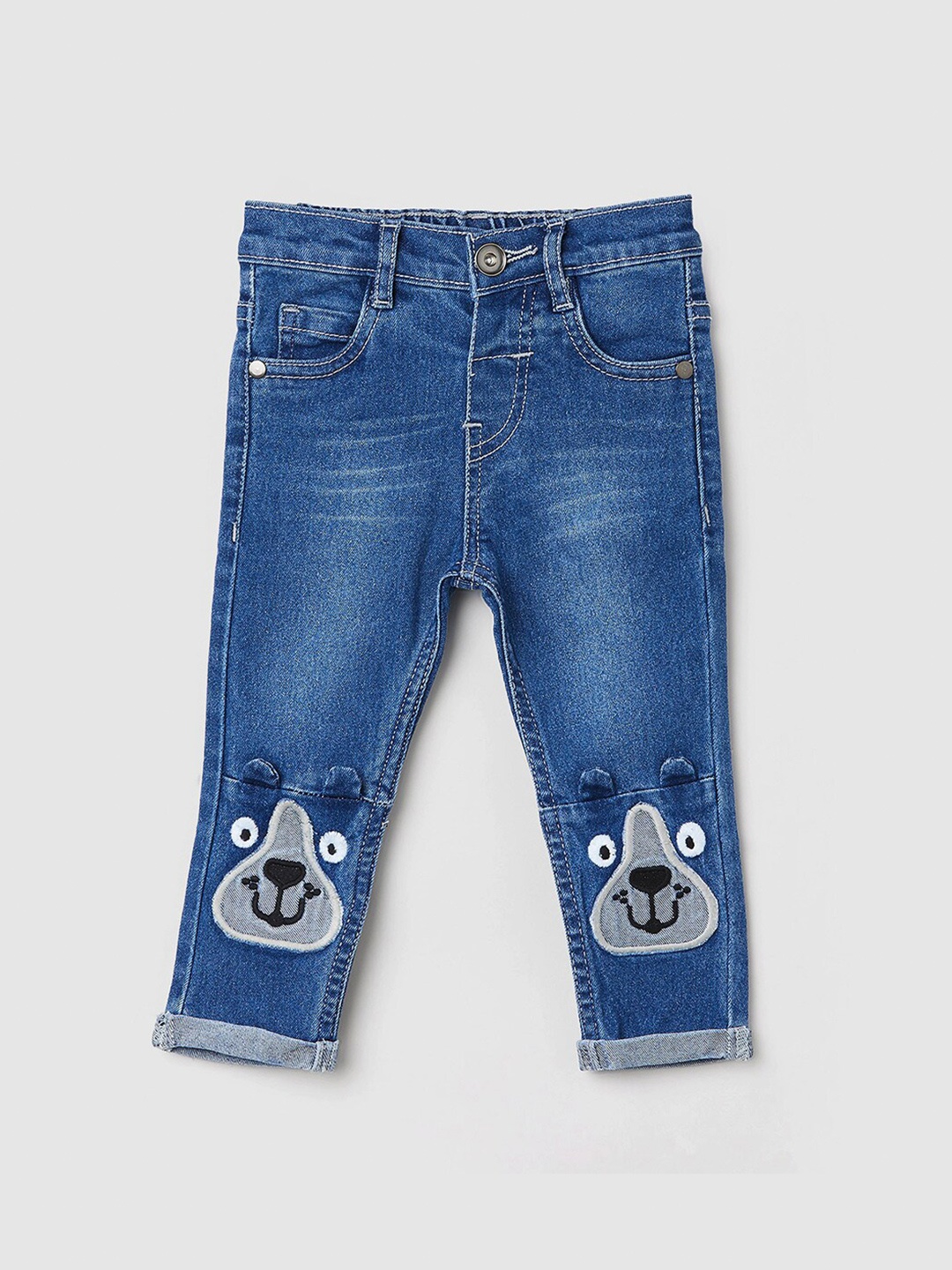 

max Boys Mid-Rise Clean Look Light Fade Embroidered Stretchable Jeans, Blue