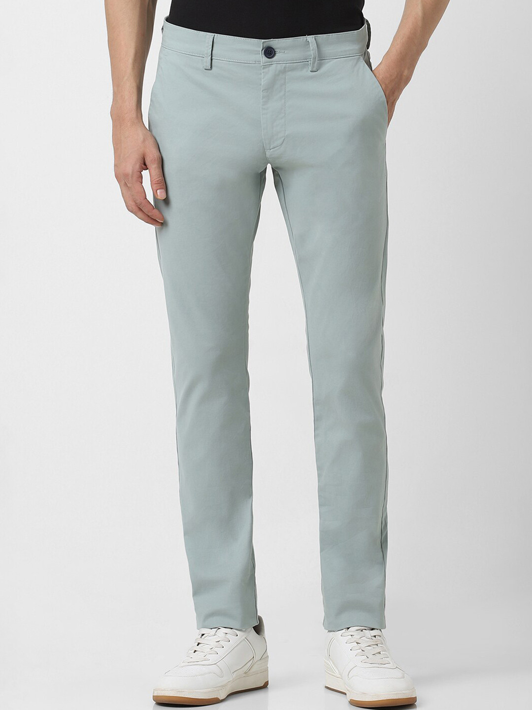 

Peter England Casuals Men Skinny Fit Mid-Rise Trousers, Blue