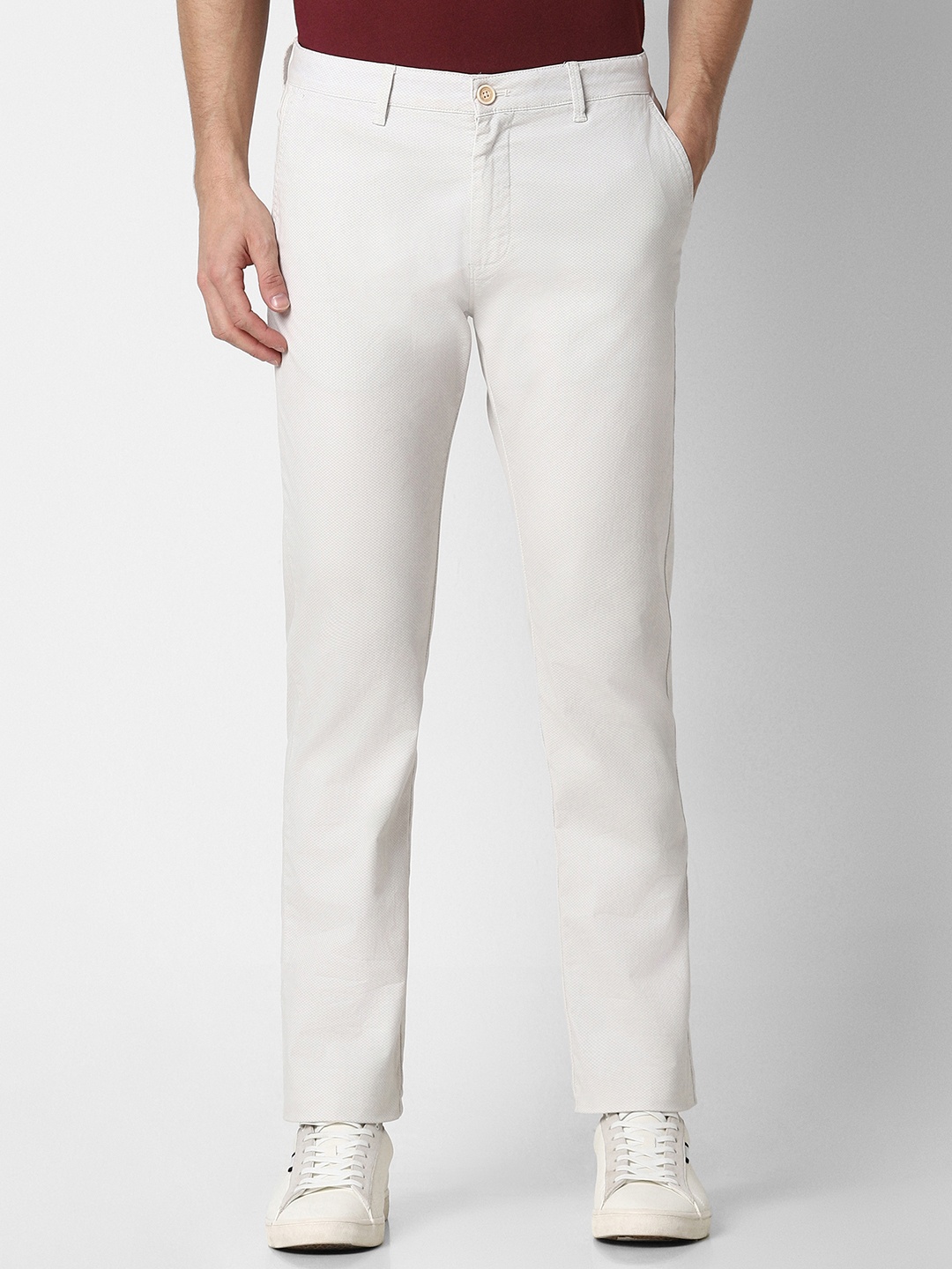 

Peter England Casuals Men Slim Fit Mid-Rise Solid Trousers, White