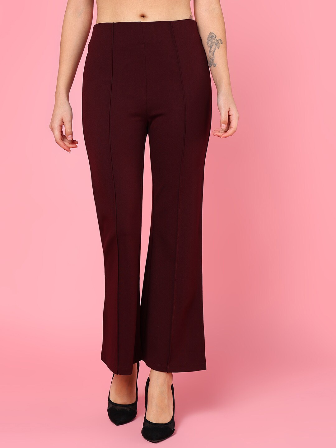 

Mast & Harbour Women Flared Bootcut Trousers, Maroon