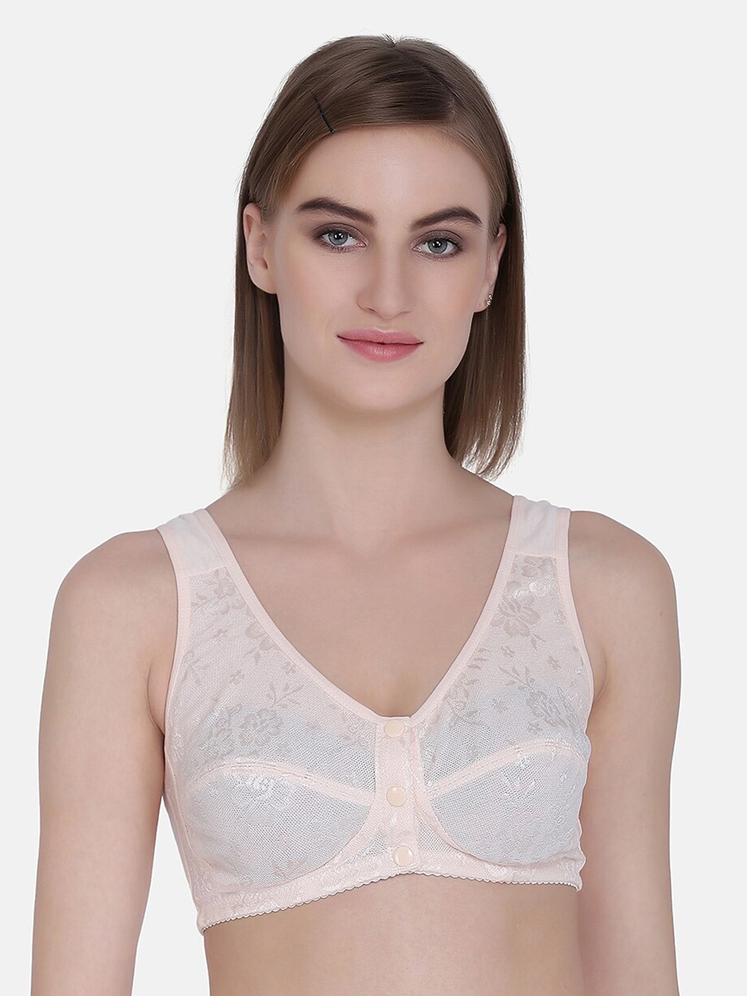

MAMMA PRESTO Floral Lace Full Coverage Anti Microbial Maternity Bra, Beige