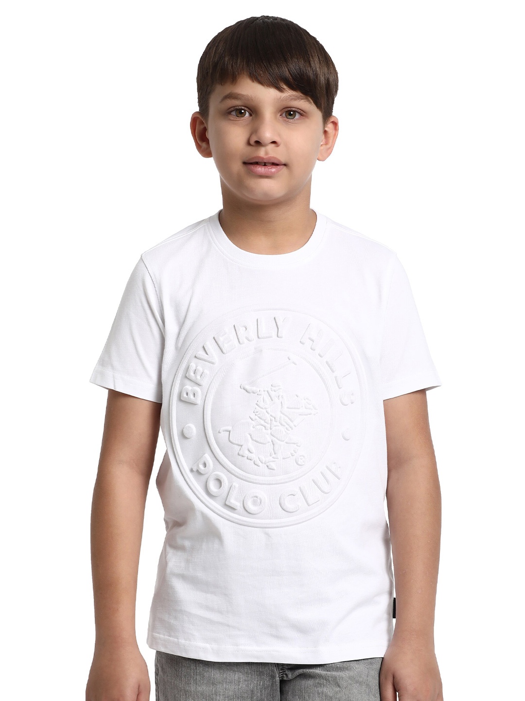 

Beverly Hills Polo Club Boys Printed Pure Cotton Round Neck T-shirt, White