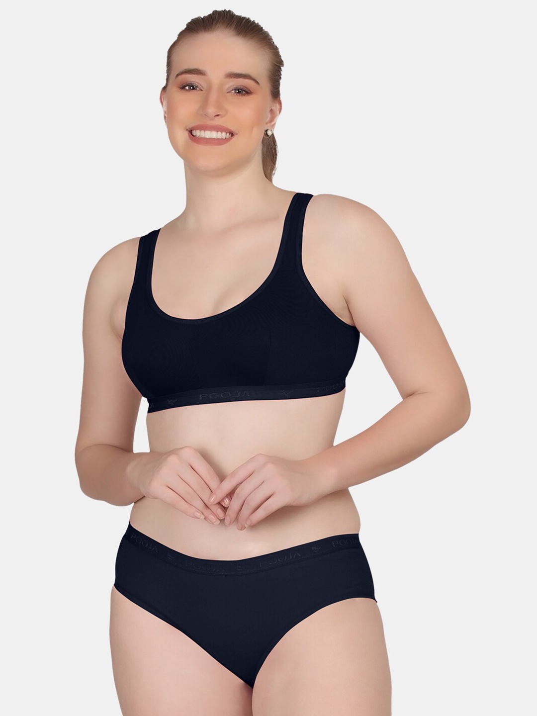 

POOJA RAGENEE Solid Lingerie Set, Navy blue