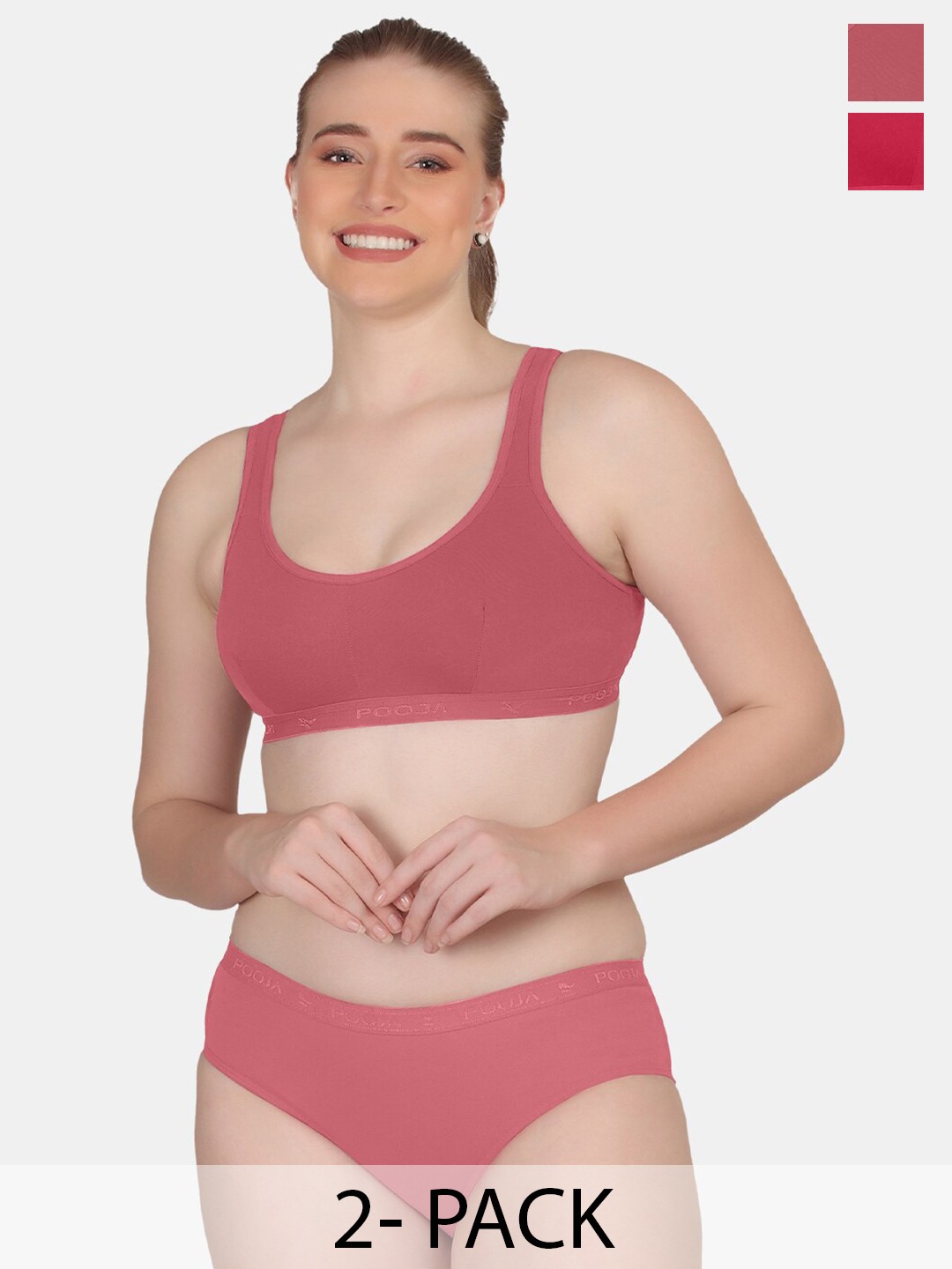 

POOJA RAGENEE Pack Of 2 Solid Lingerie Set, Pink