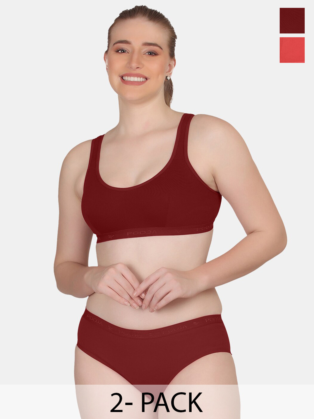 

POOJA RAGENEE Pack Of 2 Solid Lingerie Set, Maroon