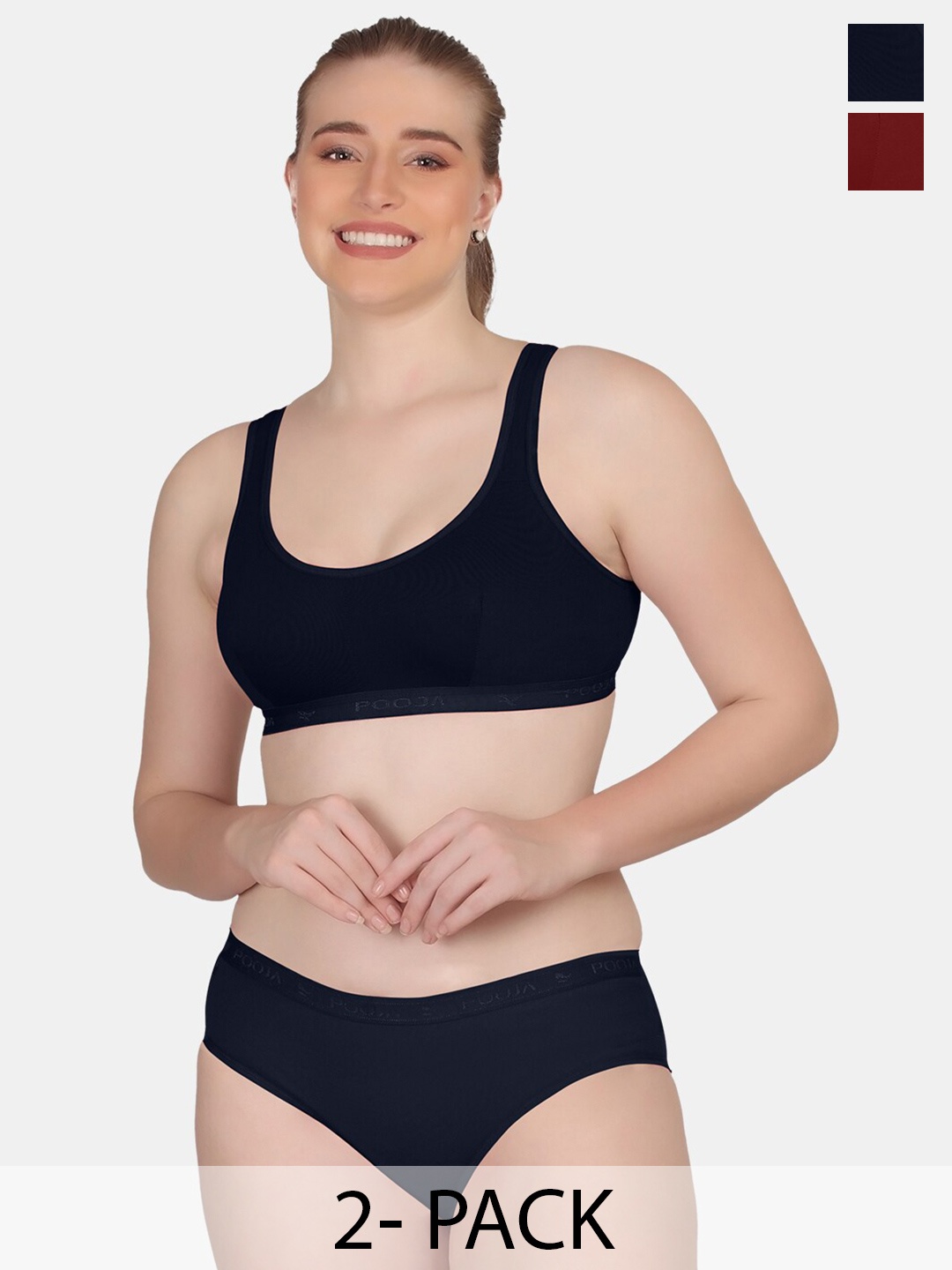 

POOJA RAGENEE Pack of 2 Solid Lingerie Set, Navy blue