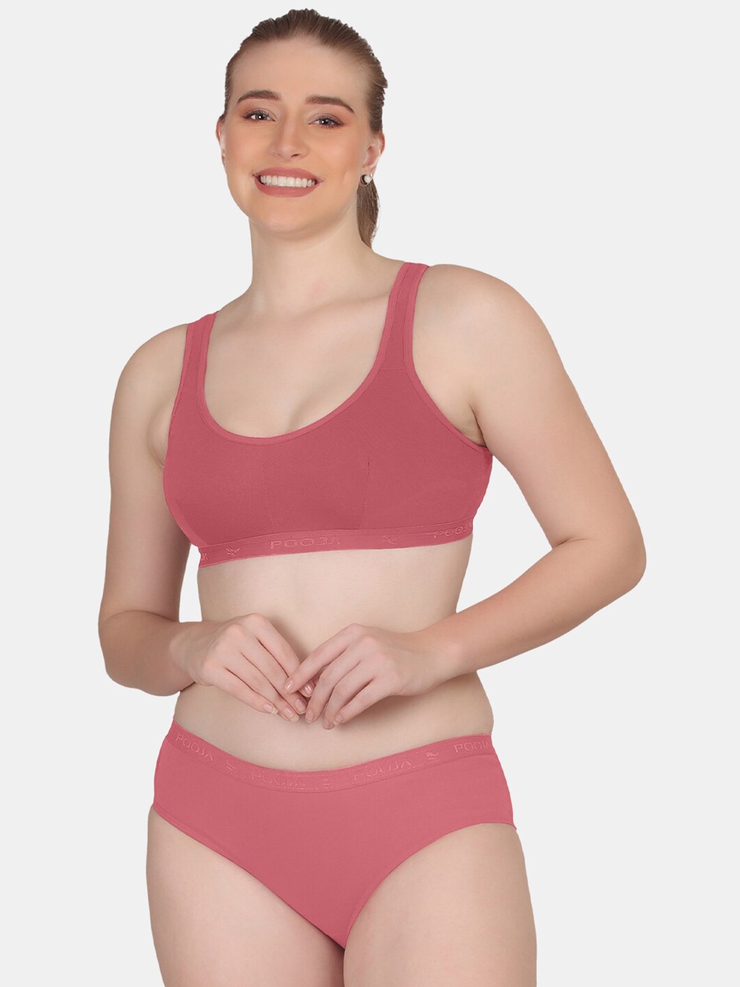 POOJA RAGENEE Solid Lingerie Set, Pink