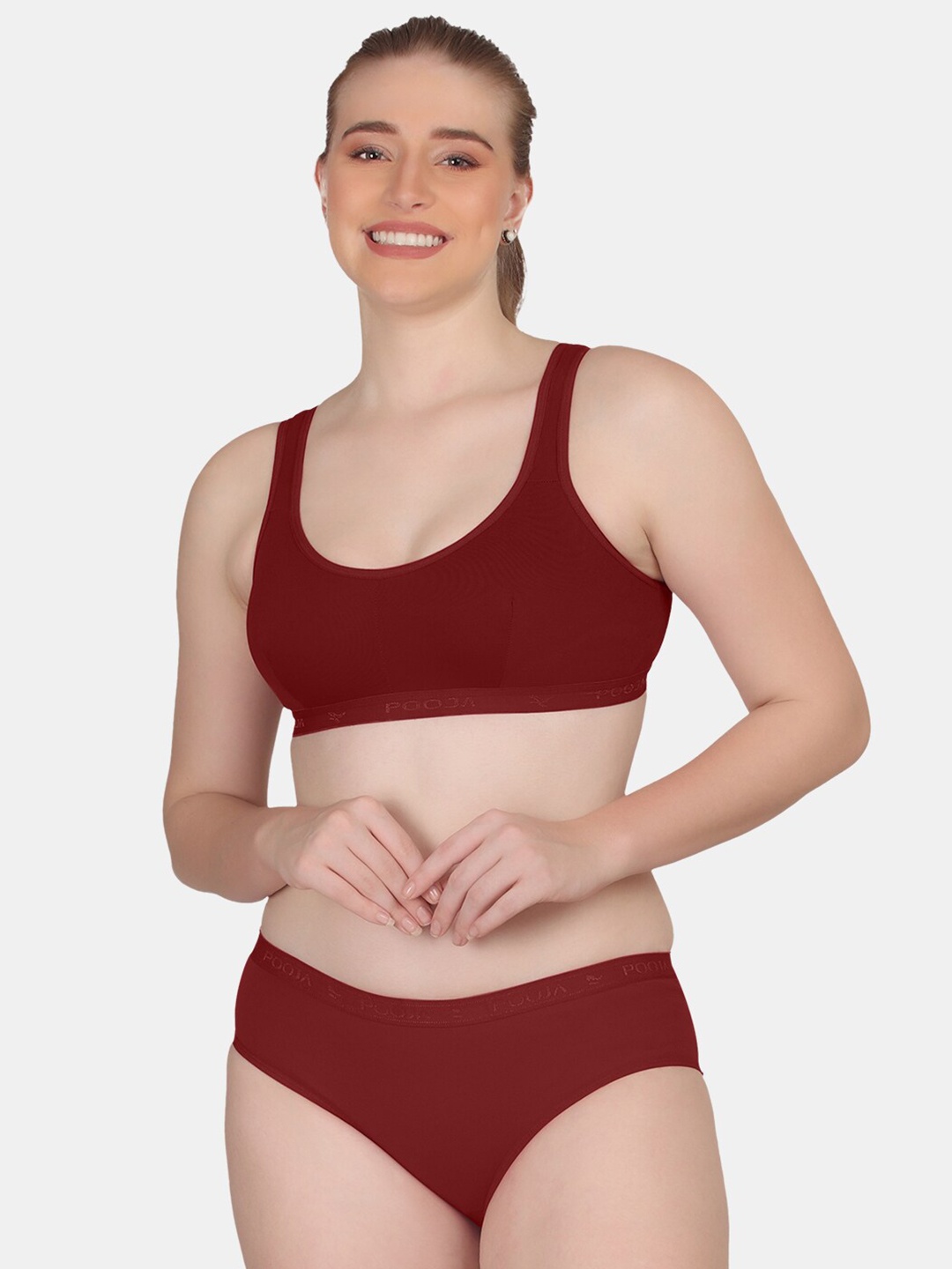 POOJA RAGENEE Solid Lingerie Set, Maroon
