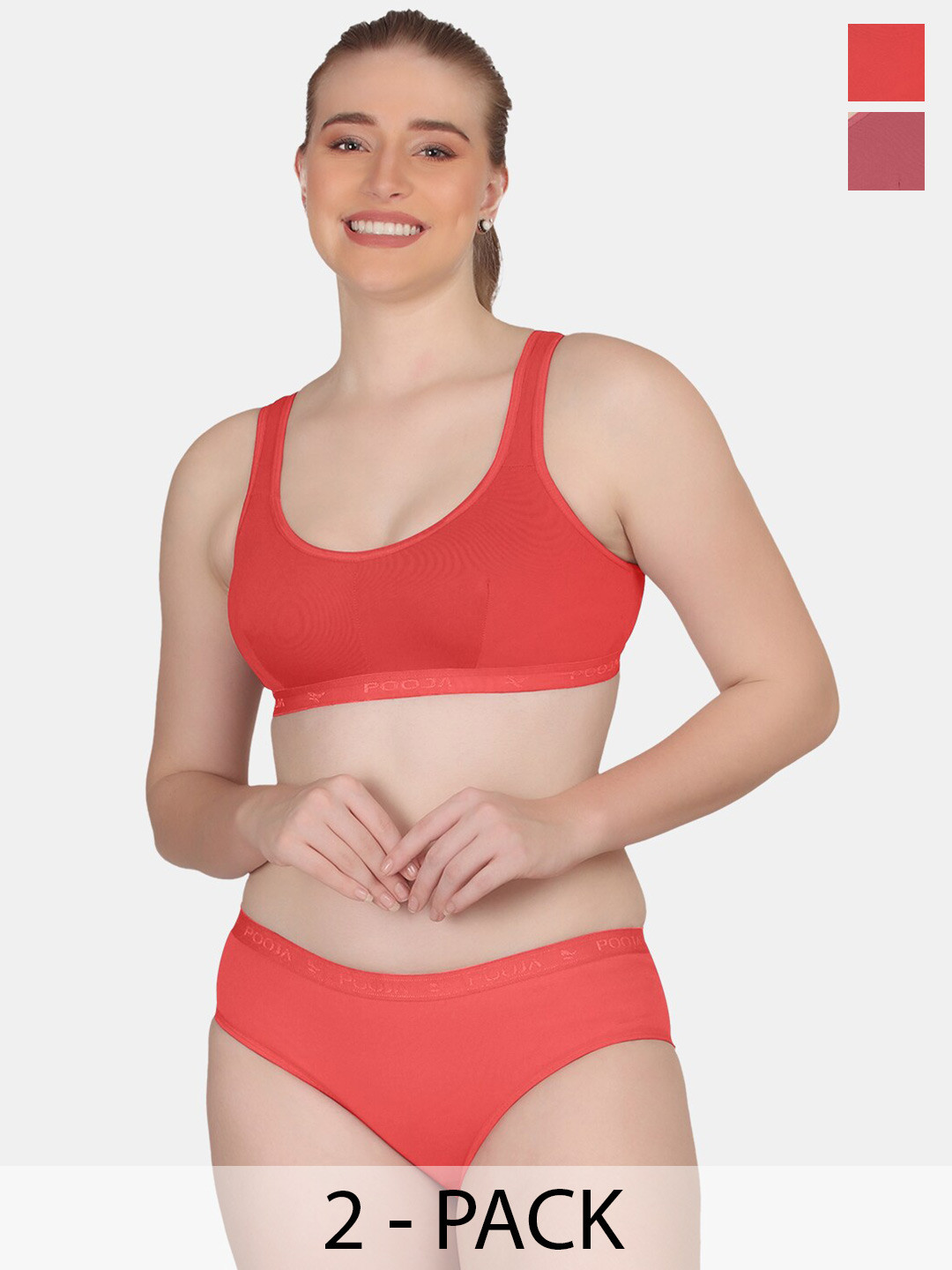 

POOJA RAGENEE Pack Of 2 Solid Lingerie Set, Coral