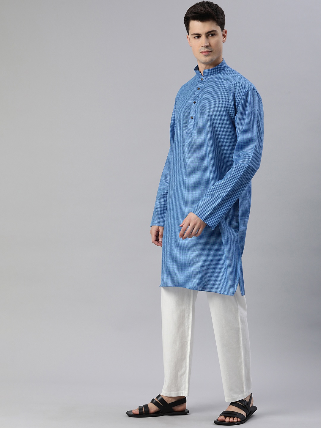 

Manthan Men Checked Kurta, Blue